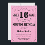 Surprise 16th Birthday Invitation Black and Pink<br><div class="desc">Surprise 16th Birthday Invitation Black and Pink Typography. Black and Pink Background. Kids Birthday. Male Men or Women Birthday. Kids Boy or Girl Lady Teen Teenage Bday Invite. 13th 15th 16th 18th 20th 21st 30th 40th 50th 60th 70th 80th 90th 100th. Any Age. For further customisation, please click the "Customise...</div>