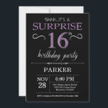 Surprise 16th Birthday Invitation Black and Purple<br><div class="desc">Surprise 16th Birthday Invitation with Black and Purple Glitter Background. Chalkboard. Kids Birthday. Boy or Girl Lady Teen Teenage Bday Invite. Any age. For further customisation,  please click the "Customise it" button and use our design tool to modify this template.</div>