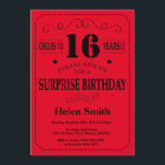 Surprise 16th Birthday Invitation Black and Red<br><div class="desc">Surprise 16th Birthday Invitation Black and Red Typography. Black and Red Background. Kids Birthday. Male Men or Women Birthday. Kids Boy or Girl Lady Teen Teenage Bday Invite. 13th 15th 16th 18th 20th 21st 30th 40th 50th 60th 70th 80th 90th 100th. Any Age. For further customisation, please click the "Customise...</div>