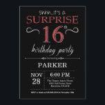 Surprise 16th Birthday Invitation Black and Red<br><div class="desc">Surprise 16th Birthday Invitation with Black and Red Glitter Background. Chalkboard. Kids Birthday. Boy or Girl Lady Teen Teenage Bday Invite. Any age. For further customisation,  please click the "Customise it" button and use our design tool to modify this template.</div>