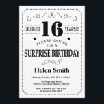 Surprise 16th Birthday Invitation Black and White<br><div class="desc">Surprise 16th Birthday Invitation Black and White Typography. Black and White Background. Kids Birthday. Male Men or Women Birthday. Kids Boy or Girl Lady Teen Teenage Bday Invite. 13th 15th 16th 18th 20th 21st 30th 40th 50th 60th 70th 80th 90th 100th. Any Age. For further customisation, please click the "Customise...</div>