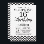 Surprise 16th Birthday Invitation Black Chevron<br><div class="desc">Surprise 16th Birthday Invitation with Black Chevron. Black and White. Kids Birthday. Boy or Girl Bday Invite. For further customisation,  please click the "Customise it" button and use our design tool to modify this template.</div>