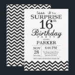 Surprise 16th Birthday Invitation Black Chevron<br><div class="desc">Surprise 16th Birthday Invitation with Black Chevron. Black and White. Kids Birthday. Boy or Girl Bday Invite. For further customisation,  please click the "Customise it" button and use our design tool to modify this template.</div>