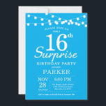Surprise 16th Birthday Invitation Blue<br><div class="desc">Surprise 16th Birthday Invitation with String Lights. Blue Background. Kids Birthday. Boy or Girl Birthday. 13th 15th 16th 18th 20th 21st 30th 40th 50th 60th 70th 80th 90th 100th,  Any age. For further customisation,  please click the "Customise it" button and use our design tool to modify this template.</div>