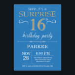 Surprise 16th Birthday Invitation Blue and Gold<br><div class="desc">Surprise 16th Birthday Invitation with Blue and Purple Glitter Background. Chalkboard. Kids Birthday. Boy or Girl Lady Teen Teenage Bday Invite. Any age. For further customisation,  please click the "Customise it" button and use our design tool to modify this template.</div>