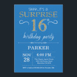 Surprise 16th Birthday Invitation Blue and Gold<br><div class="desc">Surprise 16th Birthday Invitation with Blue and Purple Glitter Background. Chalkboard. Kids Birthday. Boy or Girl Lady Teen Teenage Bday Invite. Any age. For further customisation,  please click the "Customise it" button and use our design tool to modify this template.</div>
