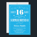 Surprise 16th Birthday Invitation Blue and White<br><div class="desc">Surprise 16th Birthday Invitation Blue and White Typography. Blue Background. Kids Birthday. Male Men or Women Birthday. Kids Boy or Girl Lady Teen Teenage Bday Invite. 13th 15th 16th 18th 20th 21st 30th 40th 50th 60th 70th 80th 90th 100th. Any Age. For further customisation, please click the "Customise it" button...</div>