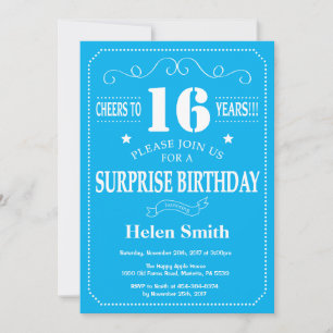 Surprise 16th Birthday Invitation Blue and White