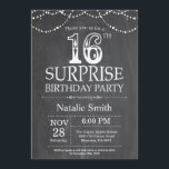 Surprise 16th Birthday Invitation Chalkboard<br><div class="desc">Surprise 16th Birthday Invitation with Chalkboard Black and White Background. String Lights. Kids Birthday. Boy or Girl Birthday. For further customisation,  please click the "Customise it" button and use our design tool to modify this template.</div>