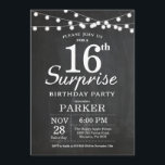 Surprise 16th Birthday Invitation Chalkboard<br><div class="desc">Surprise 16th Birthday Invitation with Chalkboard String Lights. 13th 15th 16th 18th 21st 30th 40th 50th 60th 70th 80th 90th 100th,  Any age. For further customisation,  please click the "Customise it" button and use our design tool to modify this template.</div>