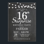 Surprise 16th Birthday Invitation Chalkboard<br><div class="desc">Surprise 16th Birthday Invitation with Chalkboard String Lights. 13th 15th 16th 18th 21st 30th 40th 50th 60th 70th 80th 90th 100th,  Any age. For further customisation,  please click the "Customise it" button and use our design tool to modify this template.</div>