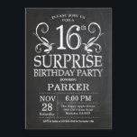 Surprise 16th Birthday Invitation Chalkboard<br><div class="desc">Surprise 16th Birthday Invitation Chalkboard Background. 15th 16th 18th 20th 21st 30th 40th 50th 60th 70th 80th 90th 100th,  Any age. Adult Birthday. Man Male Birthday Party. For further customisation,  please click the "Customise it" button and use our design tool to modify this template.</div>