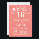 Surprise 16th Birthday Invitation Coral<br><div class="desc">Surprise 16th Birthday Invitation with Coral Background. Kids Birthday. Boy or Girl Bday Invite. 13th 15th 16th 18th 20th 21st 30th 40th 50th 60th 70th 80th 90th 100th,  Any age. For further customisation,  please click the "Customise it" button and use our design tool to modify this template.</div>