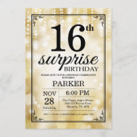 Surprise 16th Birthday Invitation Gold Glitter