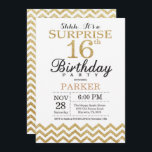 Surprise 16th Birthday Invitation Gold Glitter<br><div class="desc">Surprise 16th Birthday Invitation with Gold Glitter Chevron. Black and Gold Glitter. Kids Birthday. Boy or Girl Bday Invite. For further customisation,  please click the "Customise it" button and use our design tool to modify this template.</div>