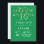 Surprise 16th Birthday Invitation Green and Gold<br><div class="desc">Surprise 16th Birthday Invitation with Green and Purple Glitter Background. Chalkboard. Kids Birthday. Boy or Girl Lady Teen Teenage Bday Invite. Any age. For further customisation,  please click the "Customise it" button and use our design tool to modify this template.</div>