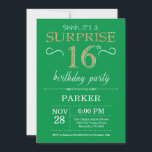 Surprise 16th Birthday Invitation Green and Gold<br><div class="desc">Surprise 16th Birthday Invitation with Green and Purple Glitter Background. Chalkboard. Kids Birthday. Boy or Girl Lady Teen Teenage Bday Invite. Any age. For further customisation,  please click the "Customise it" button and use our design tool to modify this template.</div>