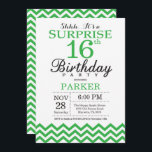Surprise 16th Birthday Invitation Green Chevron<br><div class="desc">Surprise 16th Birthday Invitation with Green Chevron. Black and White. Kids Birthday. Boy or Girl Bday Invite. For further customisation,  please click the "Customise it" button and use our design tool to modify this template.</div>