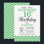 Surprise 16th Birthday Invitation Green Chevron<br><div class="desc">Surprise 16th Birthday Invitation with Green Chevron. Black and White. Kids Birthday. Boy or Girl Bday Invite. For further customisation,  please click the "Customise it" button and use our design tool to modify this template.</div>