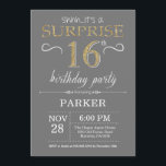 Surprise 16th Birthday Invitation Grey and Gold<br><div class="desc">Surprise 16th Birthday Invitation with Grey and Gold Glitter Background. Chalkboard. Kids Birthday. Boy or Girl Lady Teen Teenage Bday Invite. Any age. For further customisation,  please click the "Customise it" button and use our design tool to modify this template.</div>