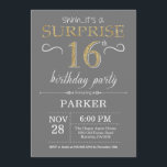 Surprise 16th Birthday Invitation Grey and Gold<br><div class="desc">Surprise 16th Birthday Invitation with Grey and Gold Glitter Background. Chalkboard. Kids Birthday. Boy or Girl Lady Teen Teenage Bday Invite. Any age. For further customisation,  please click the "Customise it" button and use our design tool to modify this template.</div>