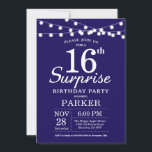 Surprise 16th Birthday Invitation Navy Blue<br><div class="desc">Surprise 16th Birthday Invitation with String Lights. Navy Blue Background. Kids Birthday. Boy or Girl Bday Invite. 13th 15th 16th 18th 20th 21st 30th 40th 50th 60th 70th 80th 90th 100th, Any age. For further customisation, please click the "Customise it" button and use our design tool to modify this template....</div>