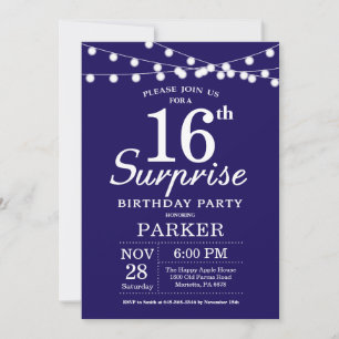 Surprise 16th Birthday Invitation Navy Blue