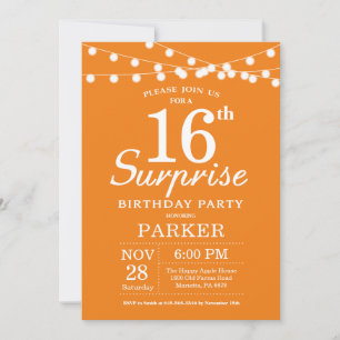 Surprise 16th Birthday Invitation Orange
