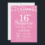 Surprise 16th Birthday Invitation Pink<br><div class="desc">Surprise 16th Birthday Invitation with String Lights. Pink Background. Kids Birthday. Girl Female Lady Elegant Modern bday. 13th 15th 16th 18th 20th 21st 30th 40th 50th 60th 70th 80th 90th 100th, Any age. For further customisation, please click the "Customise it" button and use our design tool to modify this template....</div>