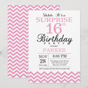 Surprise 16th Birthday Invitation Pink Chevron