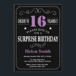 Surprise 16th Birthday Invitation Purple and Black<br><div class="desc">Surprise 16th Birthday Invitation Purple and Black Typography. Chalkboard. Black and White Background. Kids Birthday. Male Men or Women Birthday. Kids Boy or Girl Lady Teen Teenage Bday Invite. 13th 15th 16th 18th 20th 21st 30th 40th 50th 60th 70th 80th 90th 100th. Any Age. For further customisation, please click the...</div>