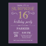 Surprise 16th Birthday Invitation Purple and Gold<br><div class="desc">Surprise 16th Birthday Invitation with Red and Purple Glitter Background. Chalkboard. Kids Birthday. Boy or Girl Lady Teen Teenage Bday Invite. Any age. For further customisation,  please click the "Customise it" button and use our design tool to modify this template.</div>
