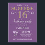 Surprise 16th Birthday Invitation Purple and Gold<br><div class="desc">Surprise 16th Birthday Invitation with Red and Purple Glitter Background. Chalkboard. Kids Birthday. Boy or Girl Lady Teen Teenage Bday Invite. Any age. For further customisation,  please click the "Customise it" button and use our design tool to modify this template.</div>