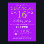 Surprise 16th Birthday Invitation Purple and Gold<br><div class="desc">Surprise 16th Birthday Invitation with Red and Purple Glitter Background. Chalkboard. Kids Birthday. Boy or Girl Lady Teen Teenage Bday Invite. Any age. For further customisation,  please click the "Customise it" button and use our design tool to modify this template.</div>
