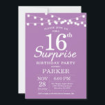 Surprise 16th Birthday Invitation Purple Lavender<br><div class="desc">Surprise 16th Birthday Invitation with String Lights. Purple Lavender Background. Kids Birthday. Girl Female Lady Elegant Modern bday. 13th 15th 16th 18th 20th 21st 30th 40th 50th 60th 70th 80th 90th 100th, Any age. For further customisation, please click the "Customise it" button and use our design tool to modify this...</div>