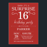 Surprise 16th Birthday Invitation Red<br><div class="desc">Surprise 16th Birthday Invitation with Red Background. Kids Birthday. Boy or Girl Bday Invite. 13th 15th 16th 18th 20th 21st 30th 40th 50th 60th 70th 80th 90th 100th,  Any age. For further customisation,  please click the "Customise it" button and use our design tool to modify this template.</div>