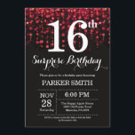 Surprise 16th Birthday Invitation Red Glitter<br><div class="desc">Surprise 16th Birthday Invitation with Red String Lights with Red Glitter Background. Red Birthday. Kids Birthday. Boy or Girl Bday Invite. 13th 15th 16th 18th 20th 21st 30th 40th 50th 60th 70th 80th 90th 100th, Any age. For further customisation, please click the "Customise it" button and use our design tool...</div>