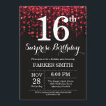 Surprise 16th Birthday Invitation Red Glitter<br><div class="desc">Surprise 16th Birthday Invitation with Red String Lights with Red Glitter Background. Red Birthday. Kids Birthday. Boy or Girl Bday Invite. 13th 15th 16th 18th 20th 21st 30th 40th 50th 60th 70th 80th 90th 100th, Any age. For further customisation, please click the "Customise it" button and use our design tool...</div>