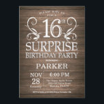 Surprise 16th Birthday Invitation Rustic Wood<br><div class="desc">Surprise 16th Birthday Invitation Rustic Wood Background. 15th 16th 18th 20th 21st 30th 40th 50th 60th 70th 80th 90th 100th,  Any age. Adult Birthday. Man Male Birthday Party. For further customisation,  please click the "Customise it" button and use our design tool to modify this template.</div>