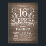 Surprise 16th Birthday Invitation Rustic Wood<br><div class="desc">Surprise 16th Birthday Invitation Rustic Wood Background. 15th 16th 18th 20th 21st 30th 40th 50th 60th 70th 80th 90th 100th,  Any age. Adult Birthday. Man Male Birthday Party. For further customisation,  please click the "Customise it" button and use our design tool to modify this template.</div>