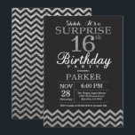 Surprise 16th Birthday Invitation Silver Glitter<br><div class="desc">Surprise 16th Birthday Invitation with Silver Glitter Chevron. Chalkboard. Black and Silver Glitter. Kids Birthday. Boy or Girl Bday Invite. For further customisation,  please click the "Customise it" button and use our design tool to modify this template.</div>