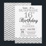 Surprise 16th Birthday Invitation Silver Glitter<br><div class="desc">Surprise 16th Birthday Invitation with Silver Glitter Chevron. Black and Silver Glitter. Kids Birthday. Boy or Girl Bday Invite. For further customisation,  please click the "Customise it" button and use our design tool to modify this template.</div>