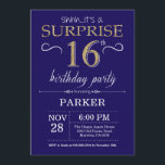 Surprise 16th Birthday Navy Blue and Gold Glitter Invitation<br><div class="desc">Surprise 16th Birthday Invitation with Navy Blue and Purple Glitter Background. Chalkboard. Kids Birthday. Boy or Girl Lady Teen Teenage Bday Invite. Any age. For further customisation,  please click the "Customise it" button and use our design tool to modify this template.</div>