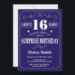 Surprise 16th Birthday Navy Blue and White Invitation<br><div class="desc">Surprise 16th Birthday Invitation Navy Blue and White Typography. Navy Blue Background. Kids Birthday. Male Men or Women Birthday. Kids Boy or Girl Lady Teen Teenage Bday Invite. 13th 15th 16th 18th 20th 21st 30th 40th 50th 60th 70th 80th 90th 100th. Any Age. For further customisation, please click the "Customise...</div>