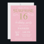 Surprise 16th Birthday Pink and Gold Glitter Invitation<br><div class="desc">Surprise 16th Birthday Invitation with Pink and Purple Glitter Background. Chalkboard. Kids Birthday. Boy or Girl Lady Teen Teenage Bday Invite. Any age. For further customisation,  please click the "Customise it" button and use our design tool to modify this template.</div>