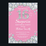 Surprise 16th Birthday Pink and Silver Diamond Invitation<br><div class="desc">Surprise 16th Birthday Invitation. Pink and Silver Rhinestone Diamond Red Background. Elegant Birthday Bash invite. Adult Birthday. Women Birthday. Men Birthday. For further customisation,  please click the "Customise it" button and use our design tool to modify this template.</div>