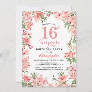 Surprise 16th Birthday Pink Boho Botanical Floral Invitation