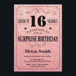 Surprise 16th Birthday Pink Rose Gold Glitter Invitation<br><div class="desc">Surprise 16th Birthday Invitation Black and Pink Rose Gold Glitter Typography. Black and Pink Rose Gold Glitter Background. Kids Birthday. Male Men or Women Birthday. Kids Boy or Girl Lady Teen Teenage Bday Invite. 13th 15th 16th 18th 20th 21st 30th 40th 50th 60th 70th 80th 90th 100th. Any Age. For...</div>