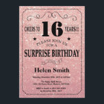 Surprise 16th Birthday Pink Rose Gold Glitter Invitation<br><div class="desc">Surprise 16th Birthday Invitation Black and Pink Rose Gold Glitter Typography. Black and Pink Rose Gold Glitter Background. Kids Birthday. Male Men or Women Birthday. Kids Boy or Girl Lady Teen Teenage Bday Invite. 13th 15th 16th 18th 20th 21st 30th 40th 50th 60th 70th 80th 90th 100th. Any Age. For...</div>