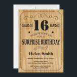 Surprise 16th Birthday Rustic Wood Invitation<br><div class="desc">Surprise 16th Birthday Invitation. Typography. Cheers to 16 years. Rustic Wood Background. Kids Birthday. Male Men or Women Birthday. Kids Boy or Girl Lady Teen Teenage Bday Invite. 13th 15th 16th 18th 20th 21st 30th 40th 50th 60th 70th 80th 90th 100th. Any Age. For further customisation, please click the "Customise...</div>